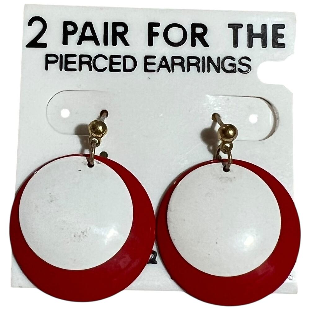 Vintage Red White Circle Dangle Earrings Retro Geometric Statement